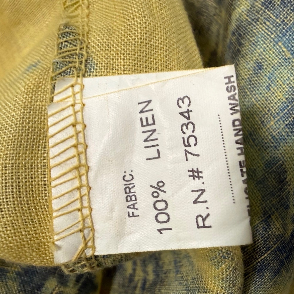 Bellambra Made in Italy 100% Linen Top Mustard Teal Shibori Print Womens Large - Picture 10 of 11